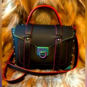 Michael Kors Manhattan Medium Contrast Trim Leather Satchel - Black